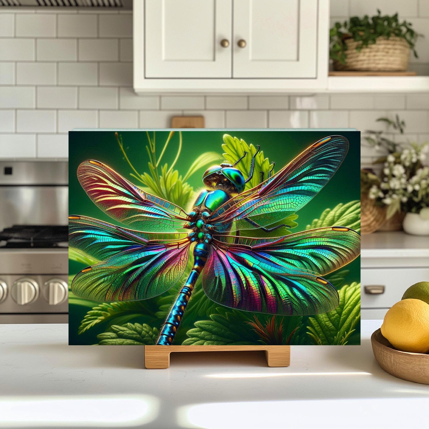 Dragonfly Tempered Glass Cutting Board - Unique Kitchen Decor for Nature Lovers