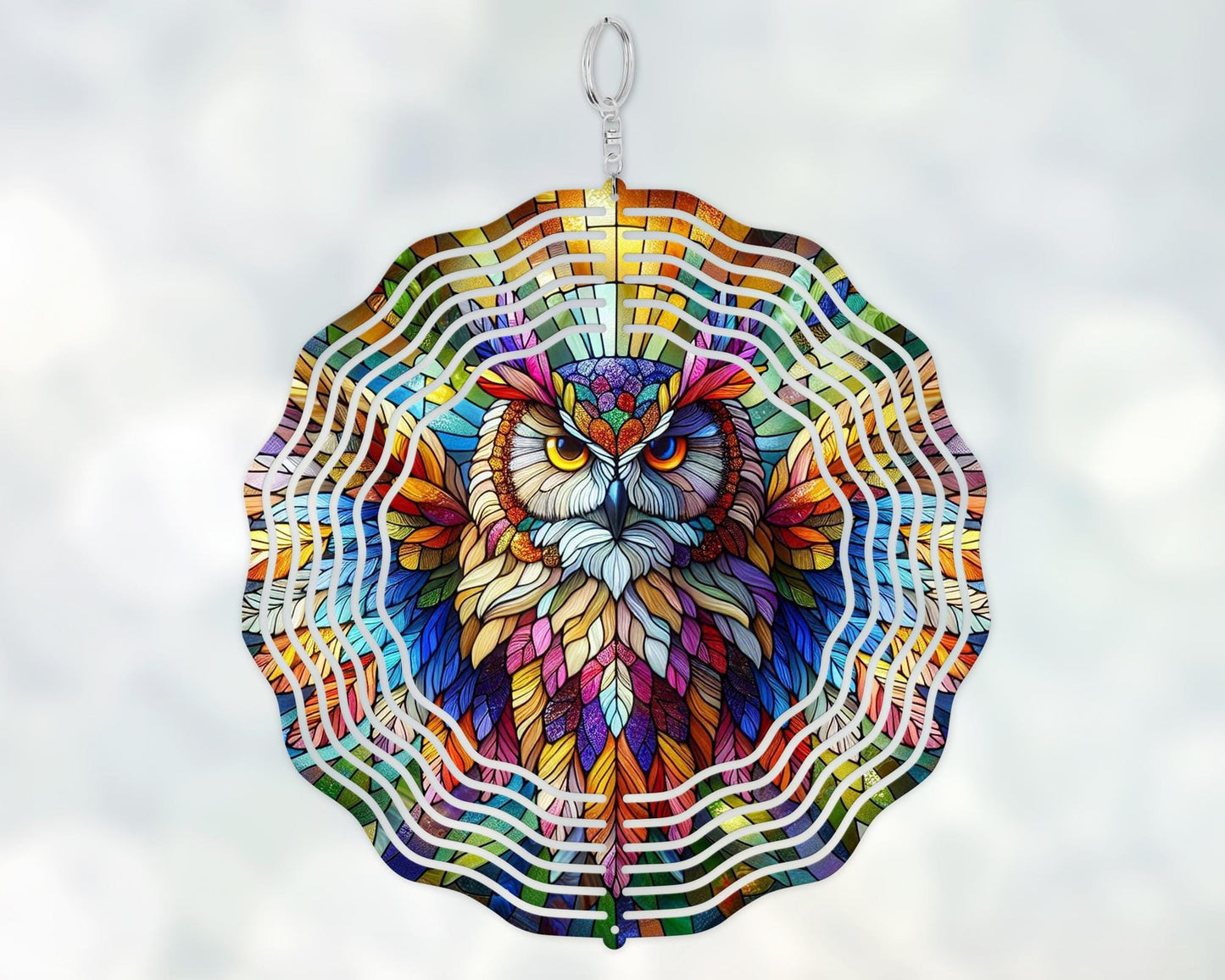 Vibrant Owl Wind Spinner - Nature-Inspired Decor for Bird Watchers and Owl Lovers
