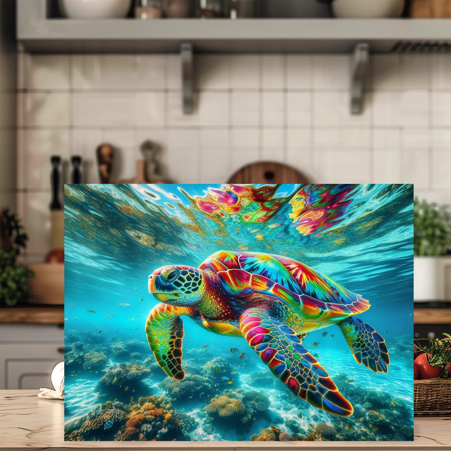 Rainbow Sea Turtle Cutting Board Unique Ocean-Themed Kitchen Decor Gift for Sea Turtle Lovers