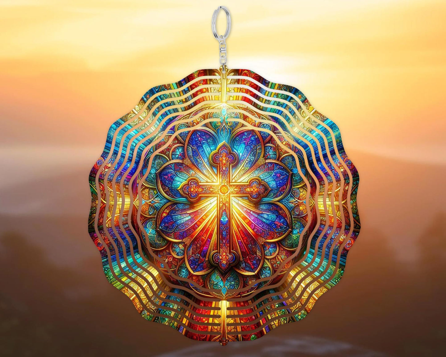 Vibrant Christian Cross Wind Spinner with UV Protection for Inspirational Garden Decor