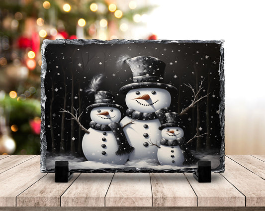 Handcrafted Christmas Snowman Slate Plaque with Fractured Edges  Unique Holiday Decor and Winter Celebration Gift