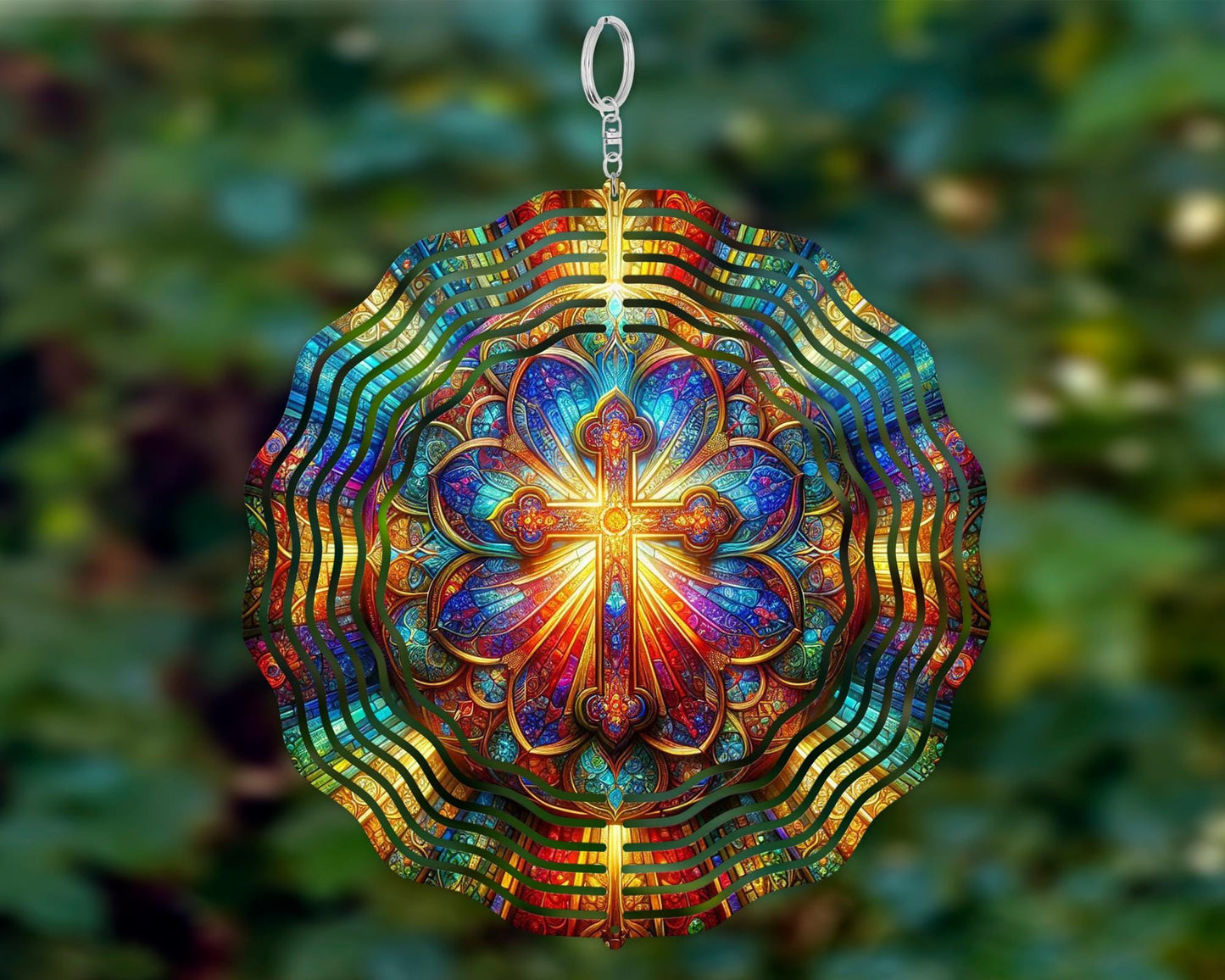 Vibrant Christian Cross Wind Spinner with UV Protection for Inspirational Garden Decor