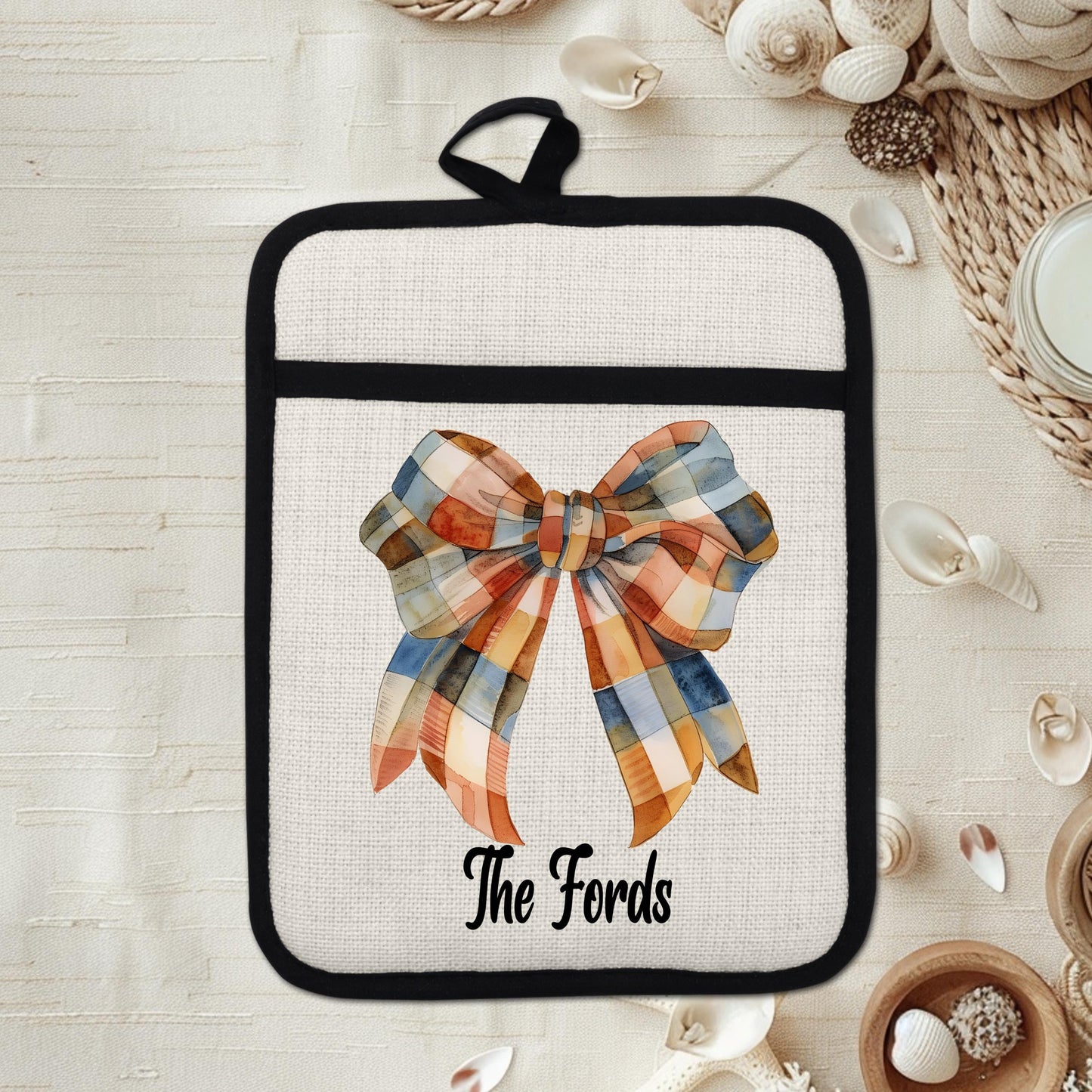 Personalized Fall Gingham Pot Holder - Unique Hostess Gift for Thanksgiving Autumn Kitchen Decor
