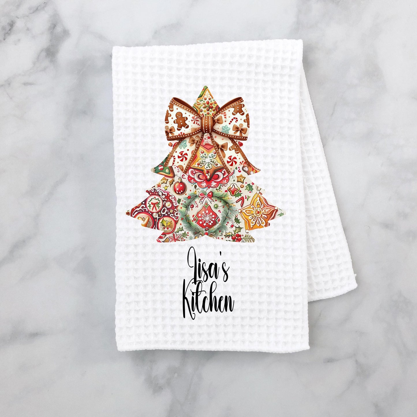 Personalized Gingerbread Man Kitchen Towel - Festive Waffle Weave Decor for Christmas