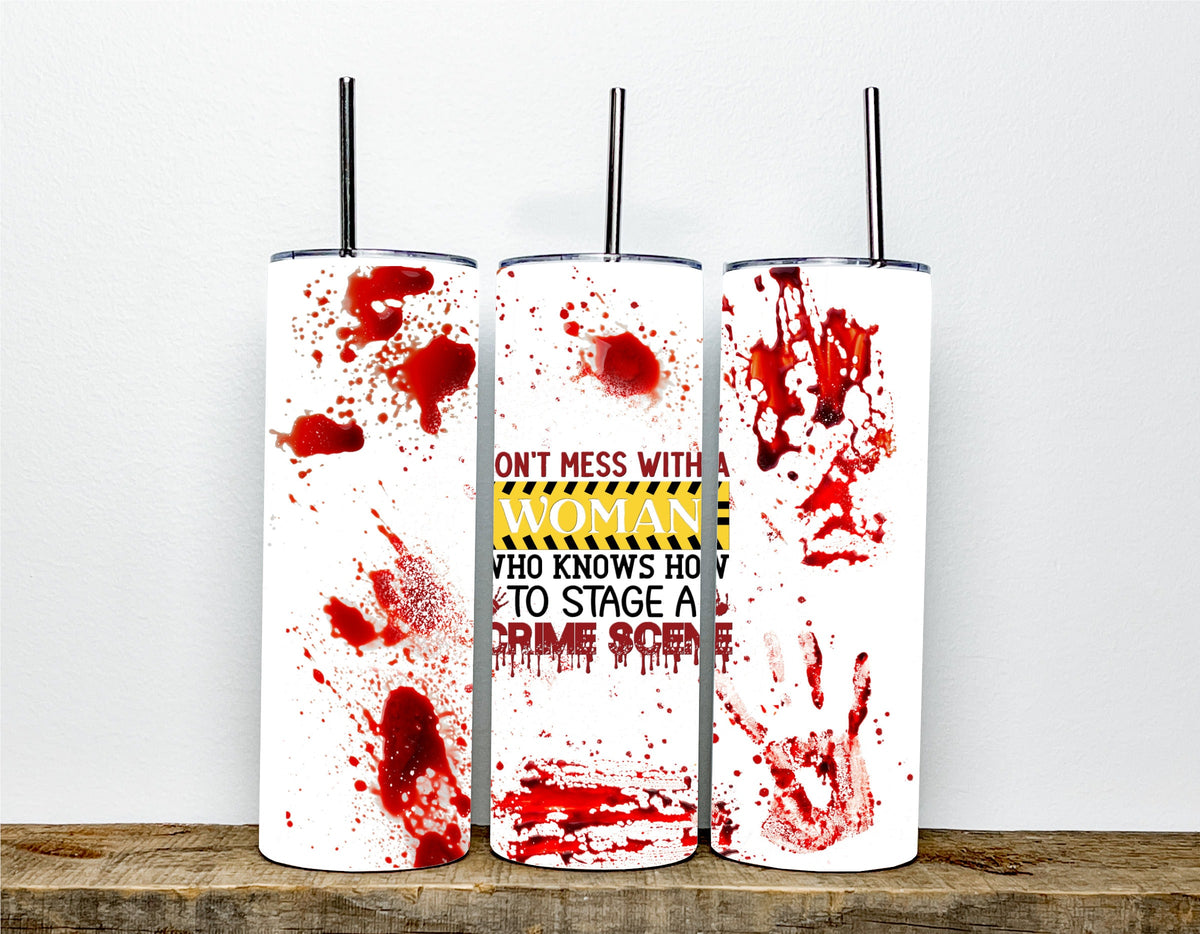 Crime Scene Tumbler, Bloody Hand Design, 20Oz Stainless Steel