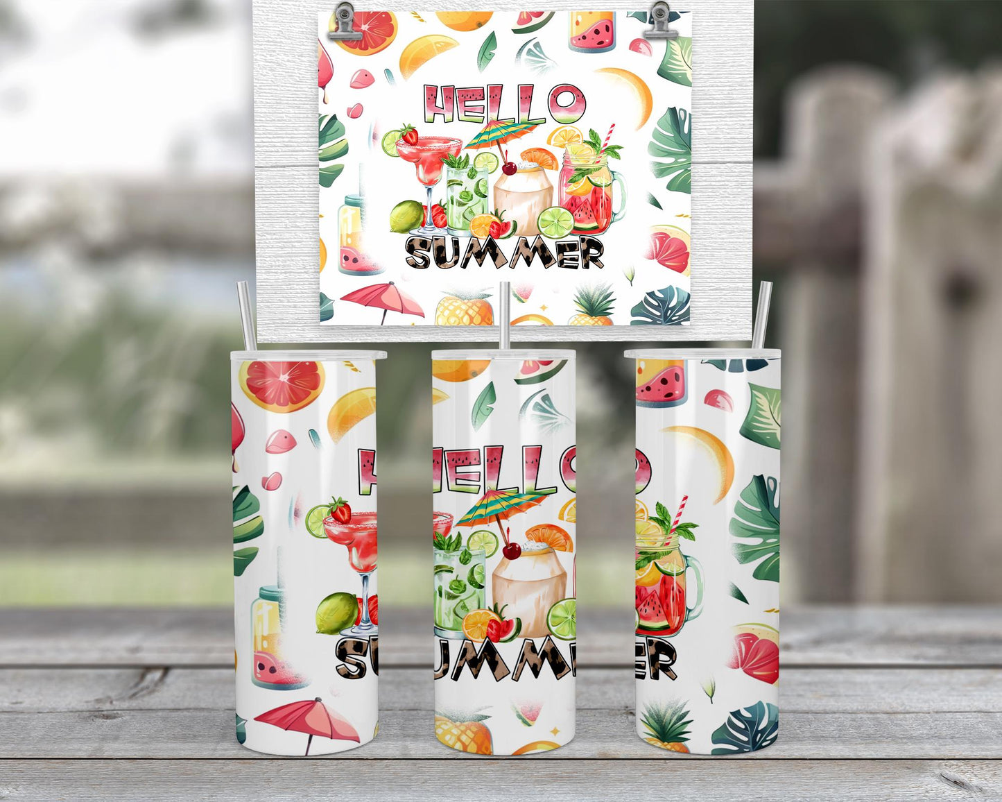 20oz Insulated Tumbler for Hot Cold Drinks - Fun Hello Summer Design