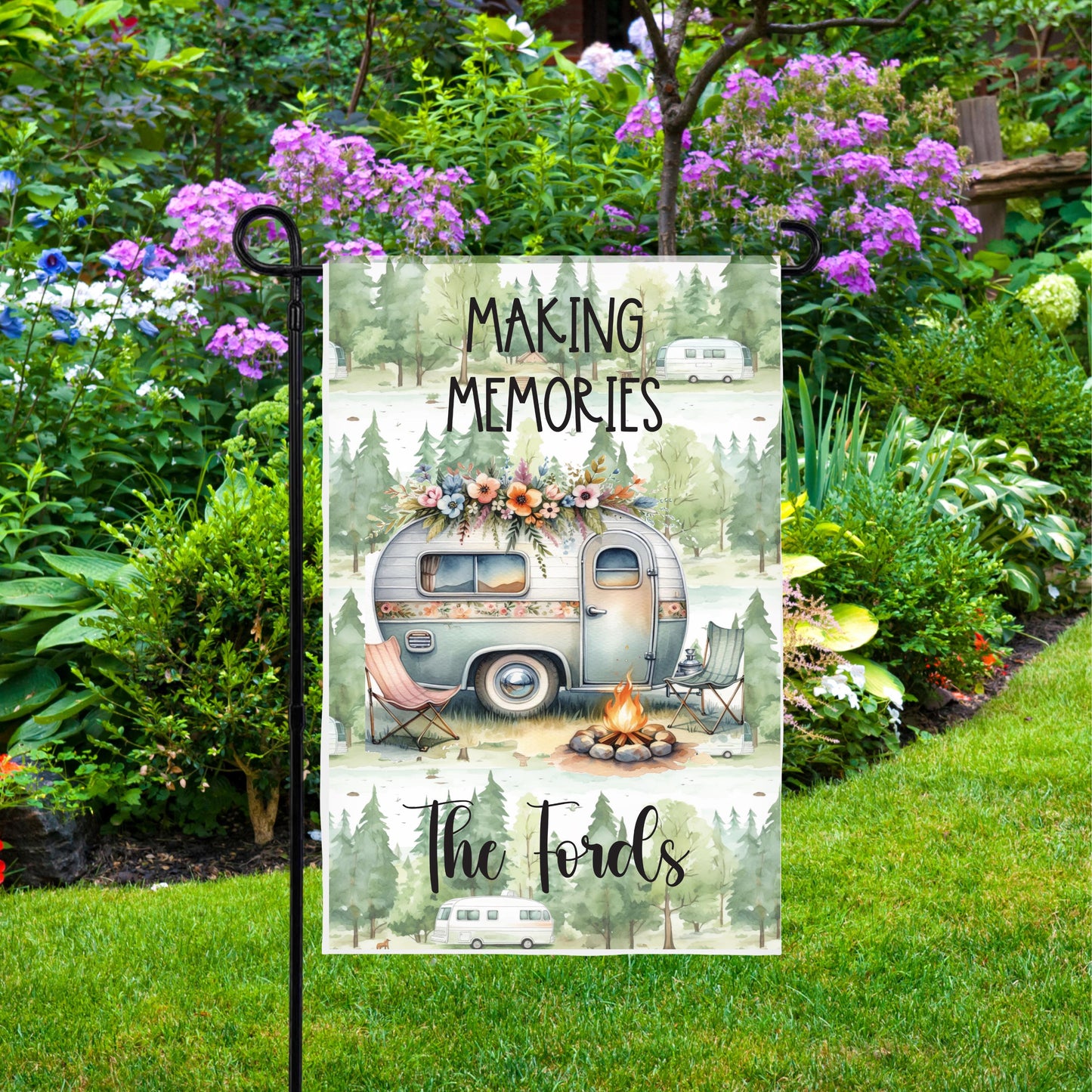 Personalized Retro Camper Garden Flag - Custom RV Campsite Gift