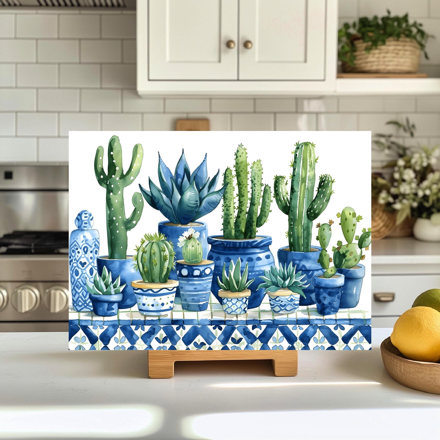 Cactus Glass Cutting Board - 11x15 Tempered Kitchen Art Vibrant Botanical Counter Decor