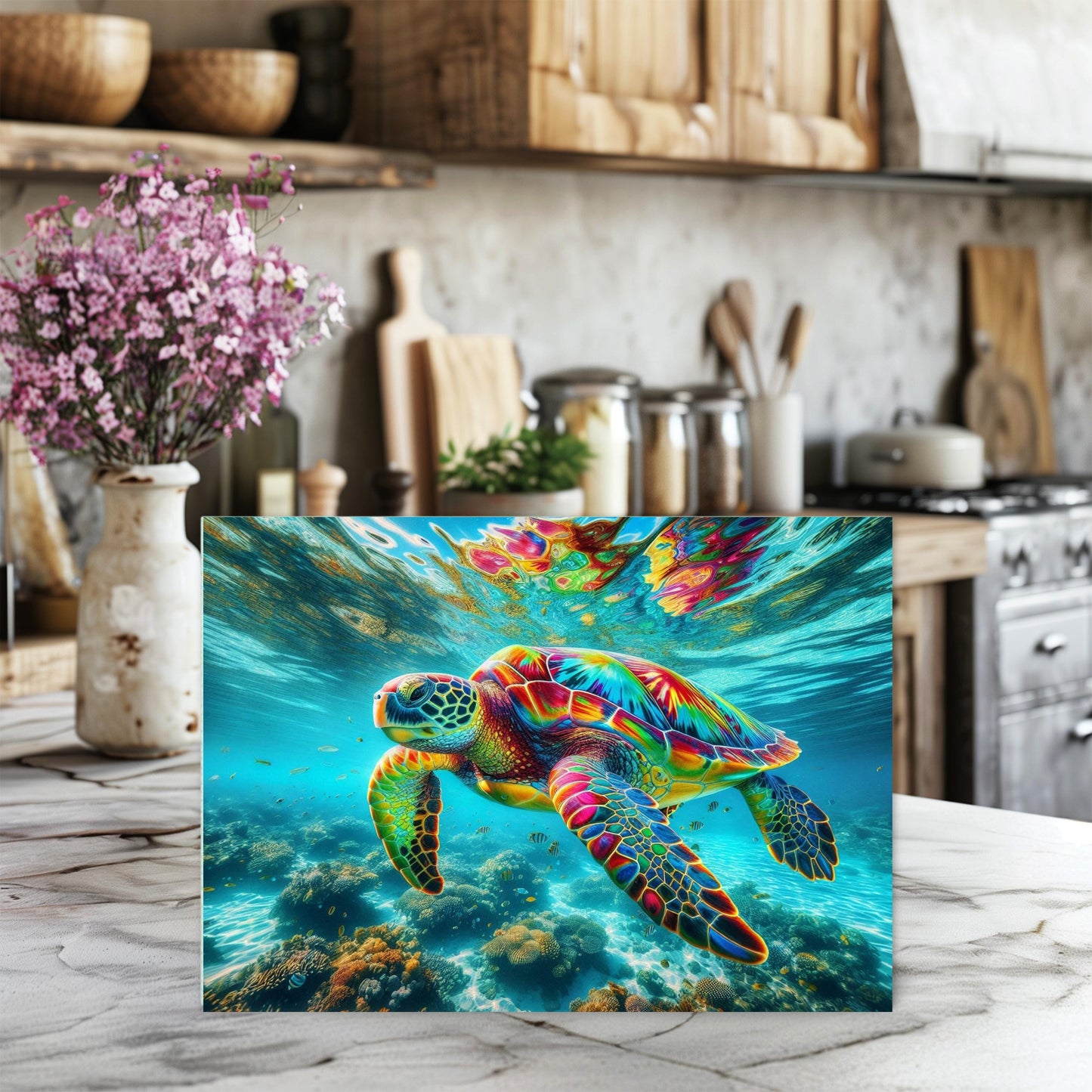 Rainbow Sea Turtle Cutting Board Unique Ocean-Themed Kitchen Decor Gift for Sea Turtle Lovers