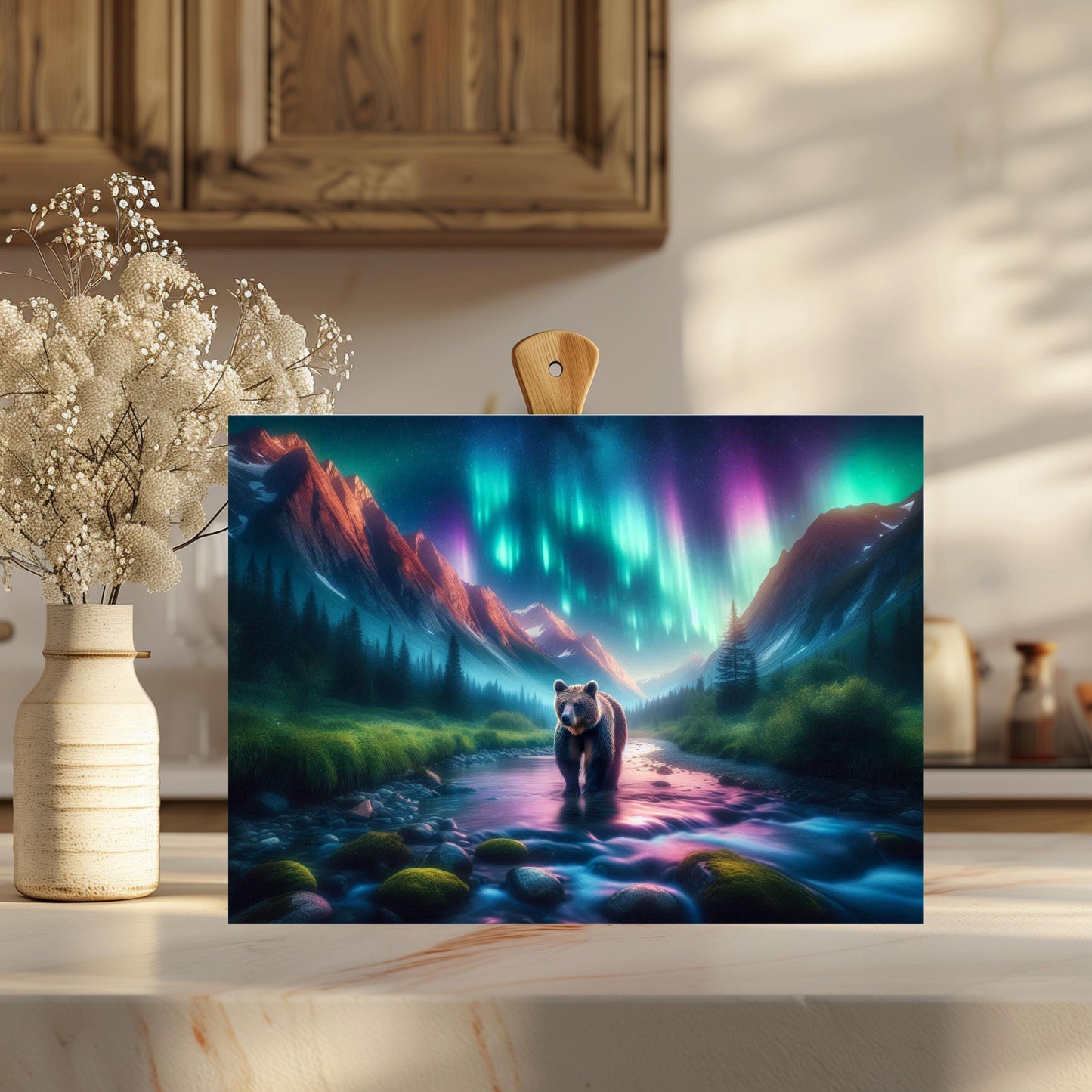 Tempered Glass Cutting Board with Northern Lights Design Perfect Gift for Bear Lovers Hostess Housewarming Ideal Kitchen Decor for Moms