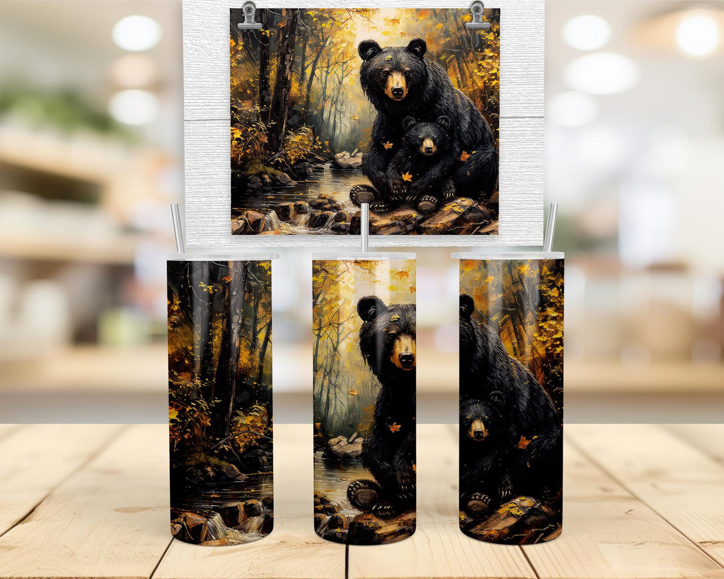 Rustic Black Bear Tumbler - Ideal Travel Cup for Wildlife Lovers Autumn Adventures
