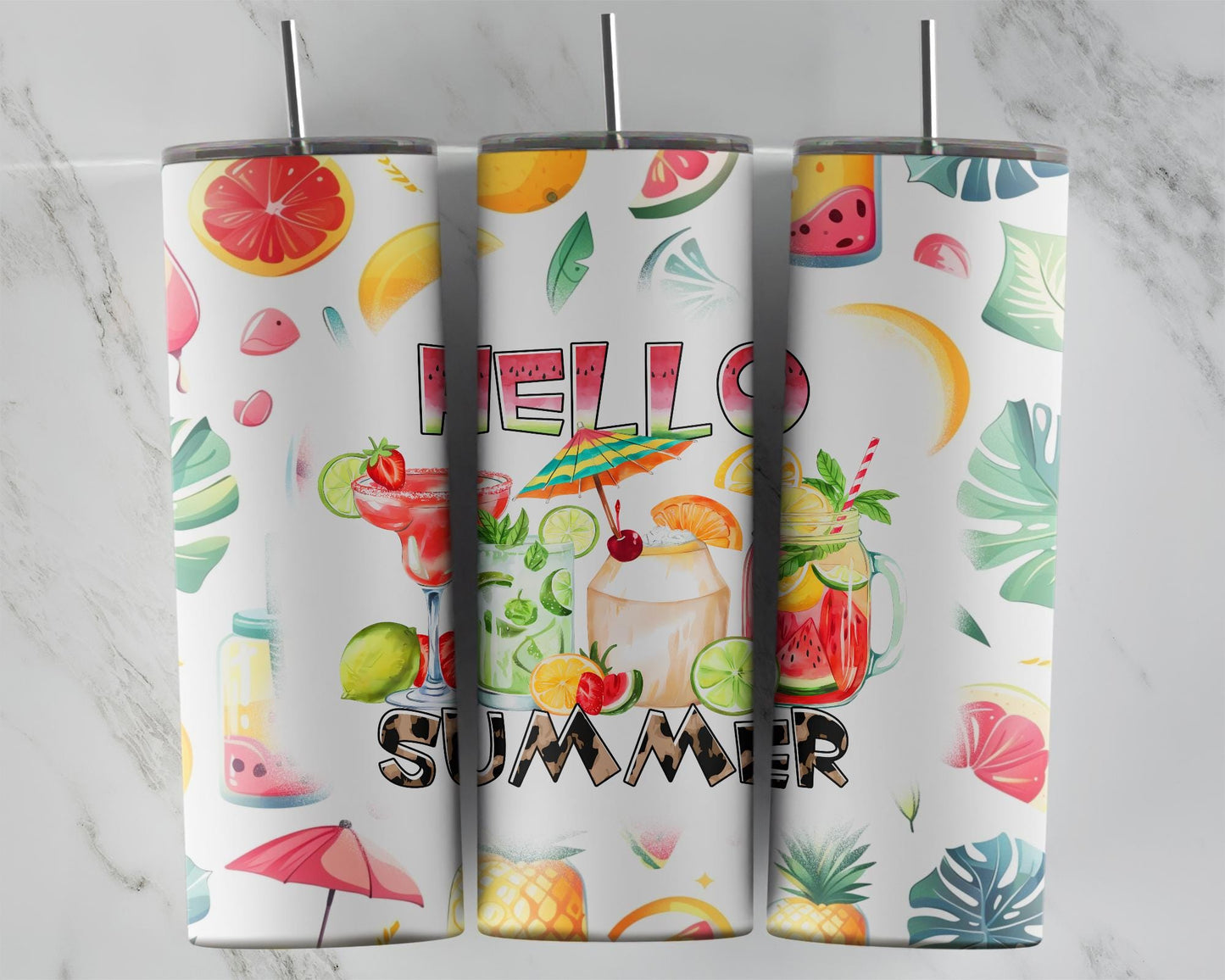 20oz Insulated Tumbler for Hot Cold Drinks - Fun Hello Summer Design