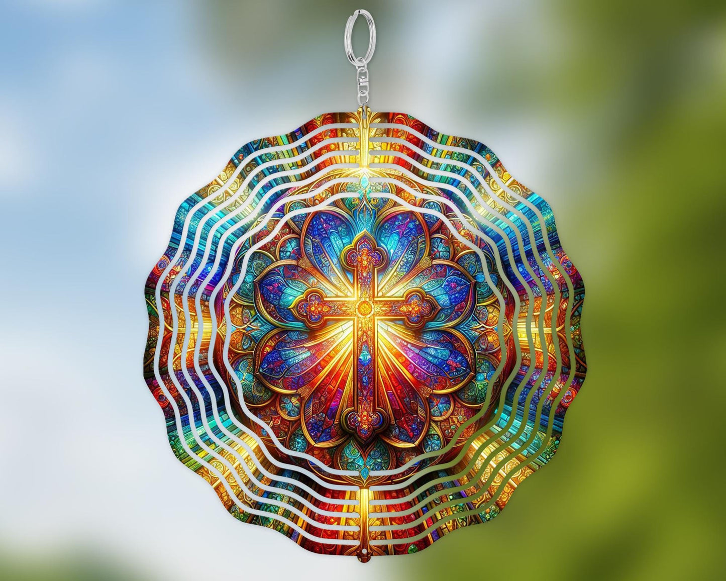 Vibrant Christian Cross Wind Spinner with UV Protection for Inspirational Garden Decor