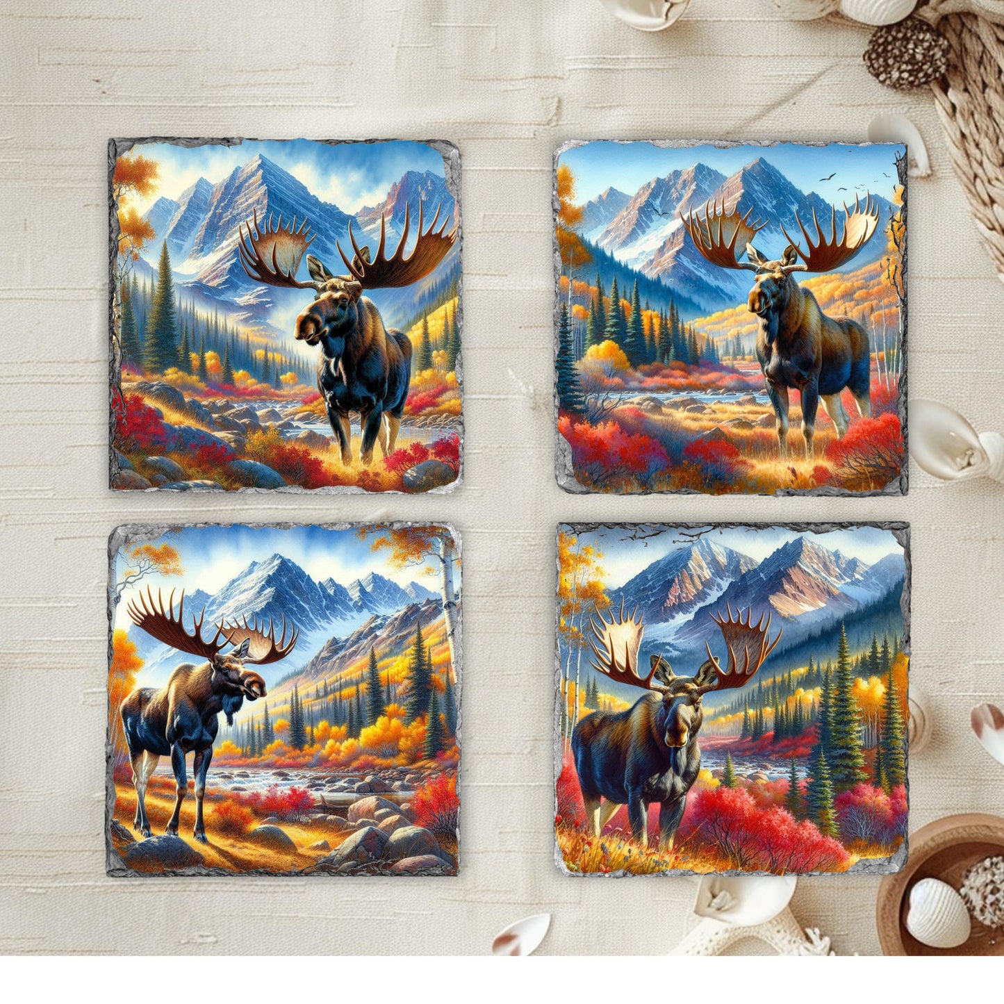 Slate Coaster Featuring Moose in Autumn Mountain Valley Ideal Gift for Nature Enthusiasts