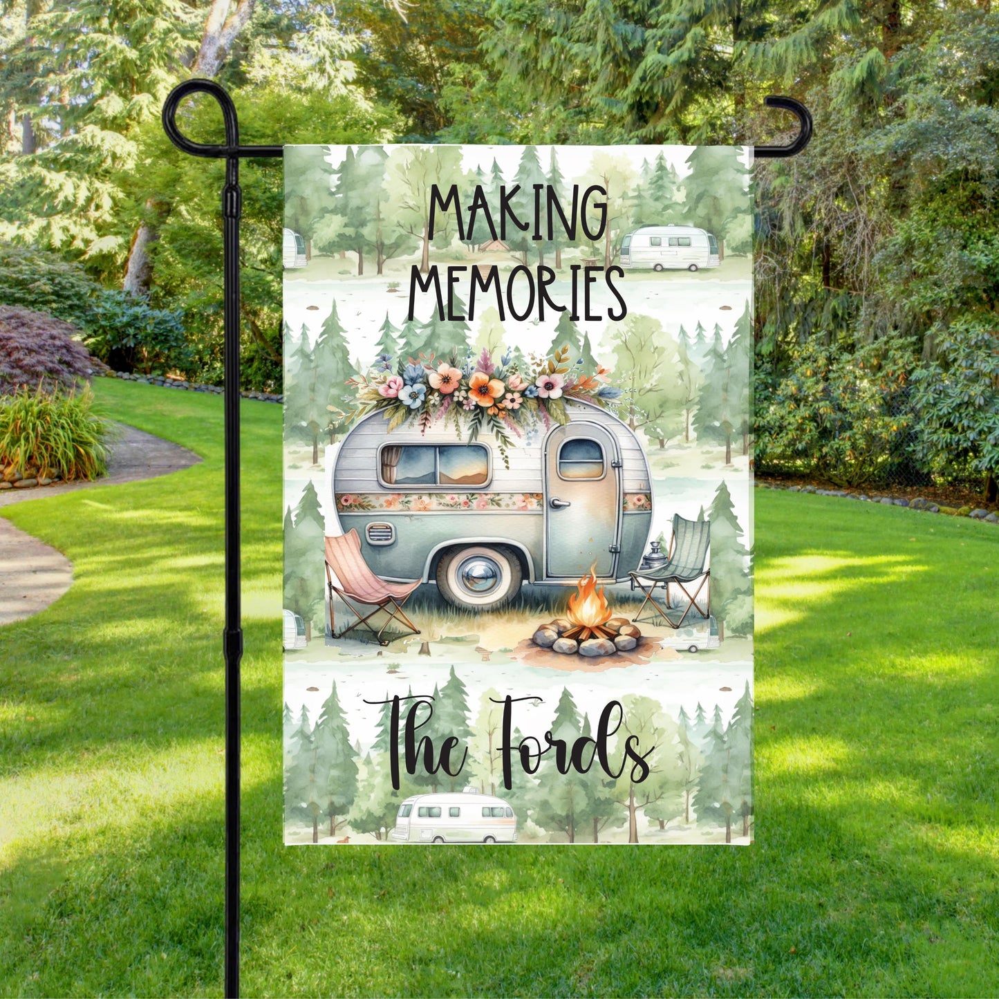 Personalized Retro Camper Garden Flag - Custom RV Campsite Gift