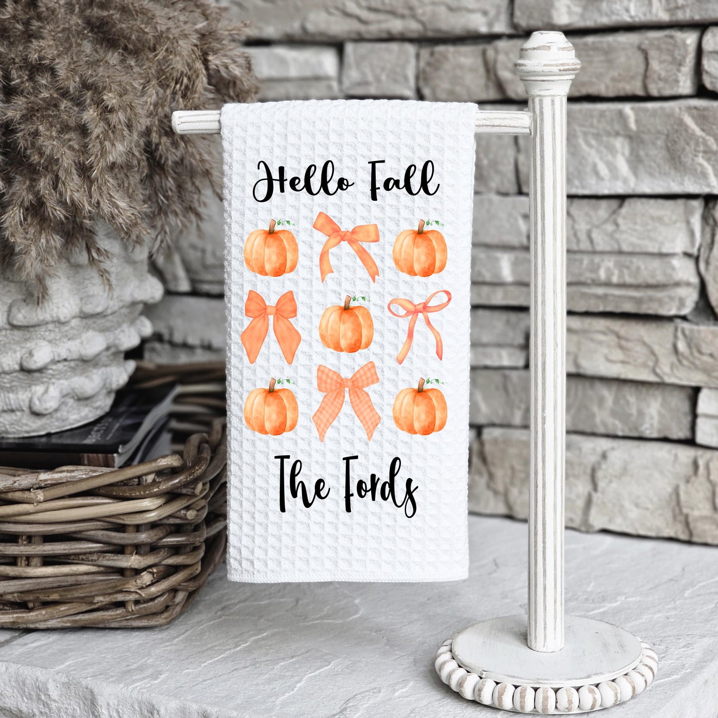 Personalized Autumn Waffle Weave Towel - Unique Fall Kitchen Decor Hostess Gift
