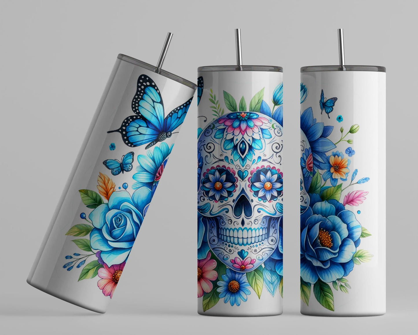 Glow-in-the-Dark Sugar Skull Tumbler Perfect Unique Gift for Spooky Chic Enthusiasts