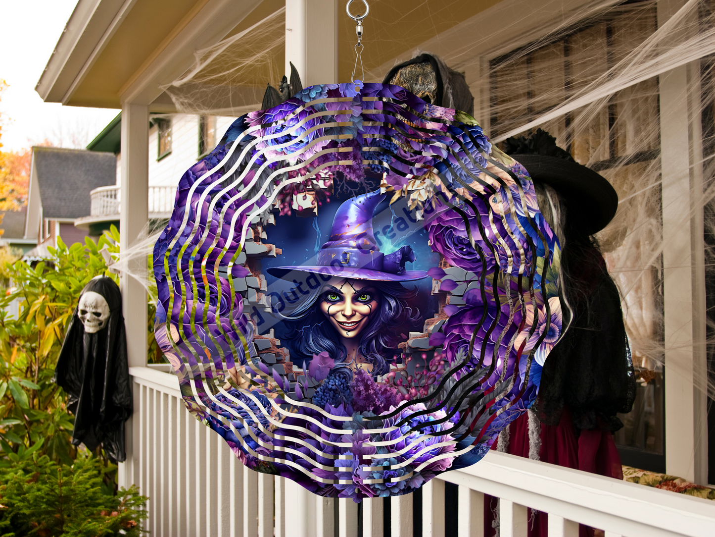 3D Witch Wind Spinner for Halloween Porch Décor - 10 Decorative Spinner
