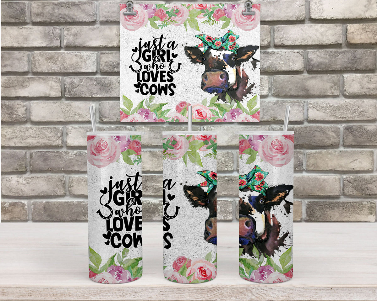 Stainless Steel Tumbler, Just A Girl Who Loves Cows, Pink Roses