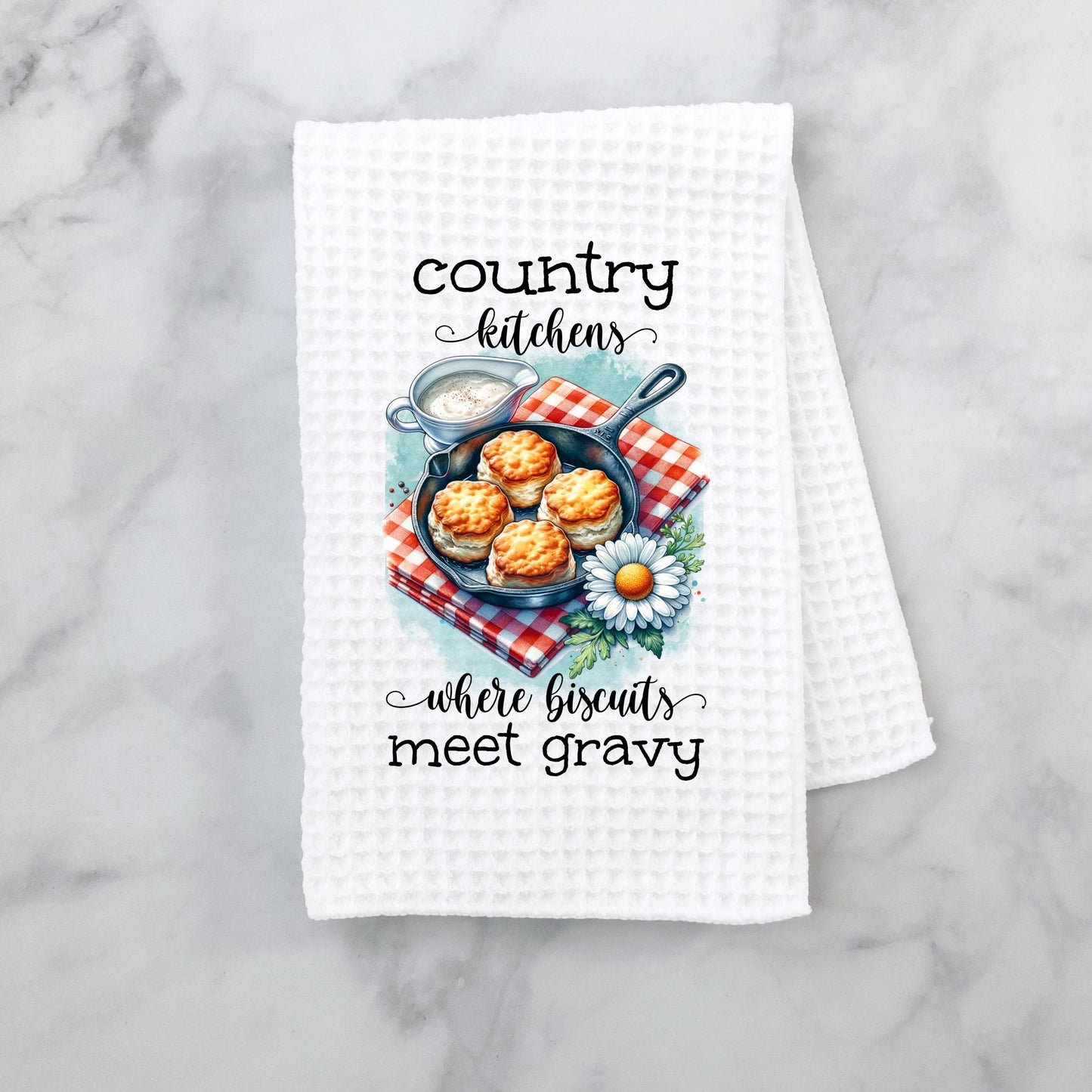 Country Kitchen Waffle Weave Towel - Rustic Farmhouse Charm for Mom Perfect Hostess Gift with Biscuit Theme