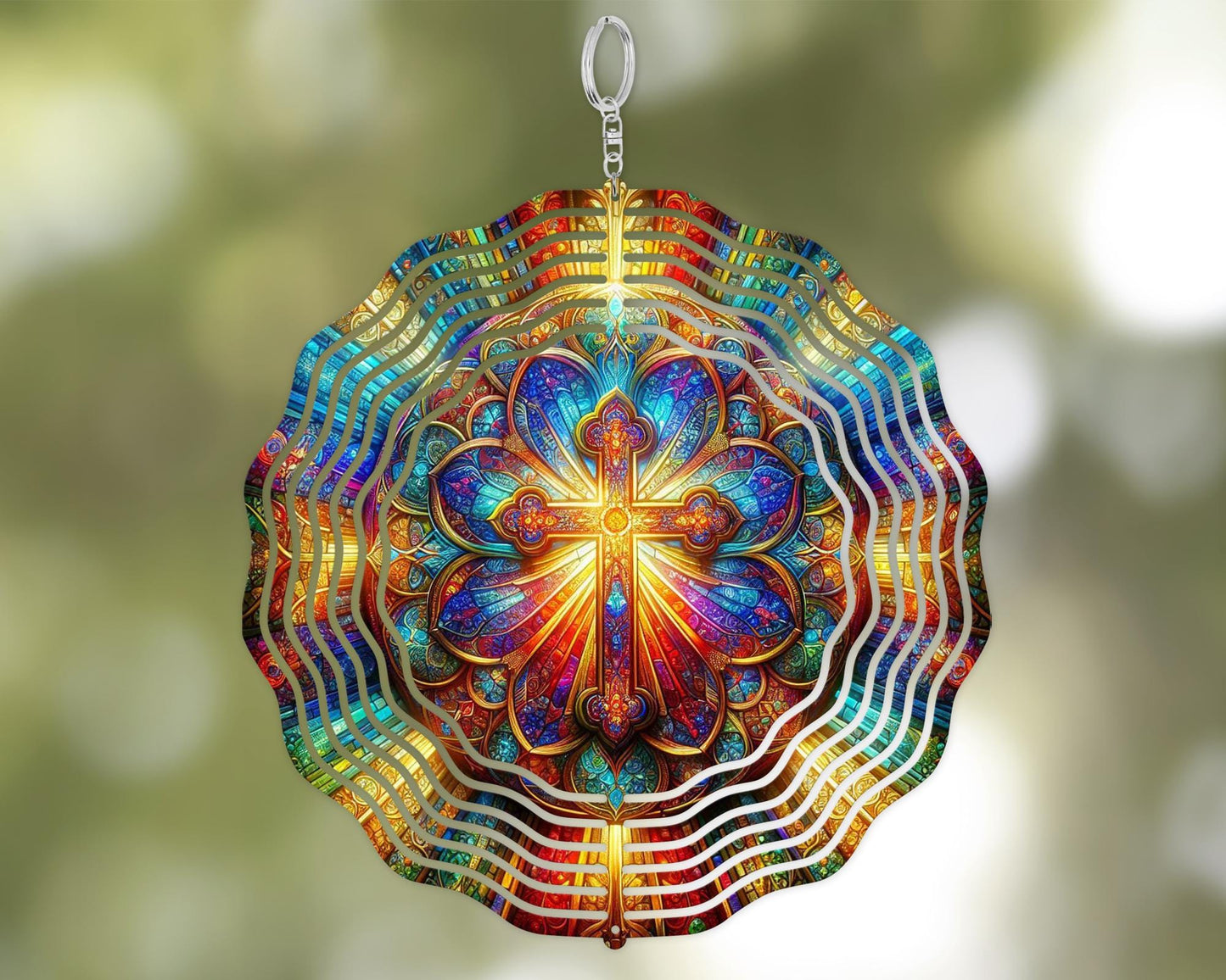 Vibrant Christian Cross Wind Spinner with UV Protection for Inspirational Garden Decor