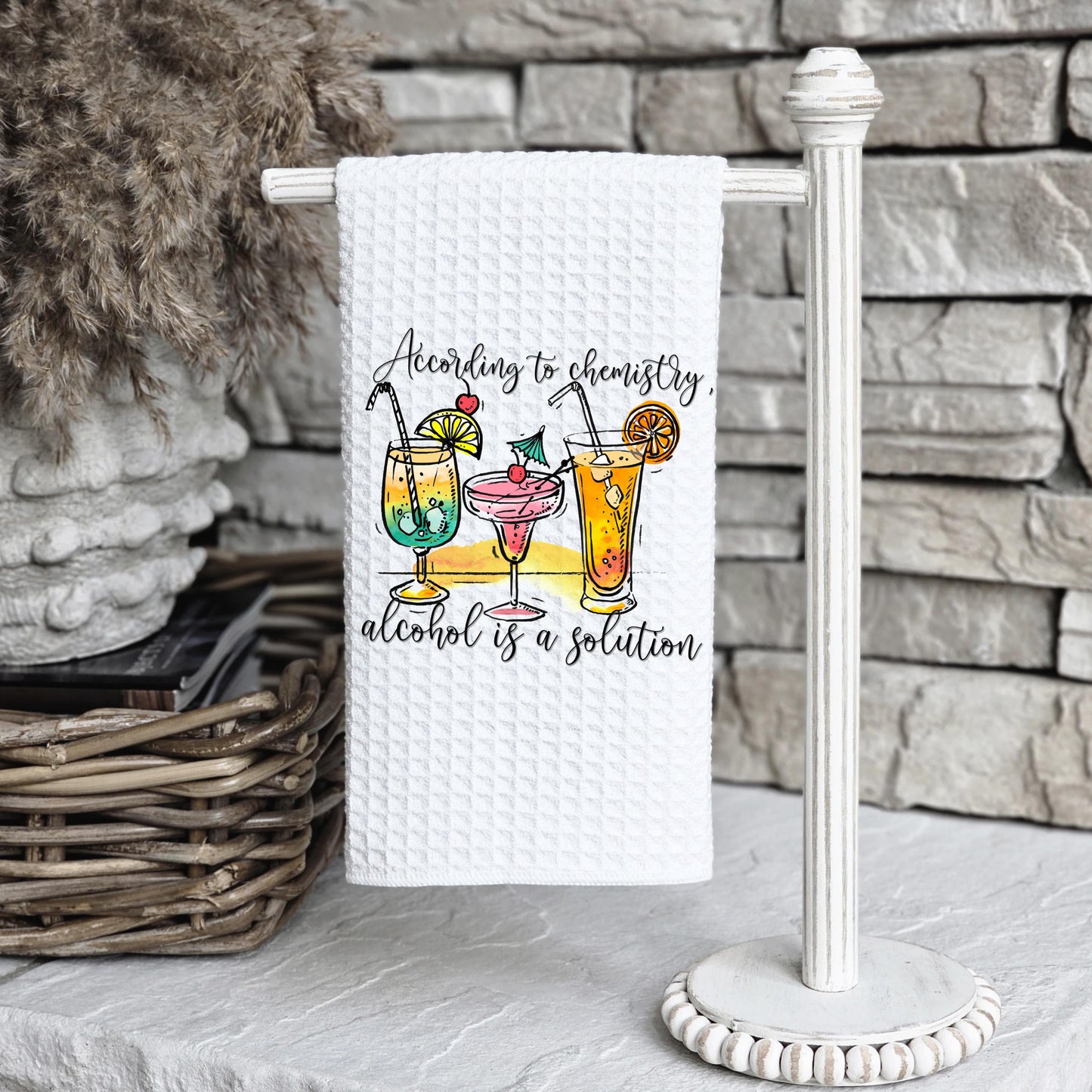 Microfiber Cocktail Glass Towel - Waffle Weave Bar Accessory with Chemistry Quote