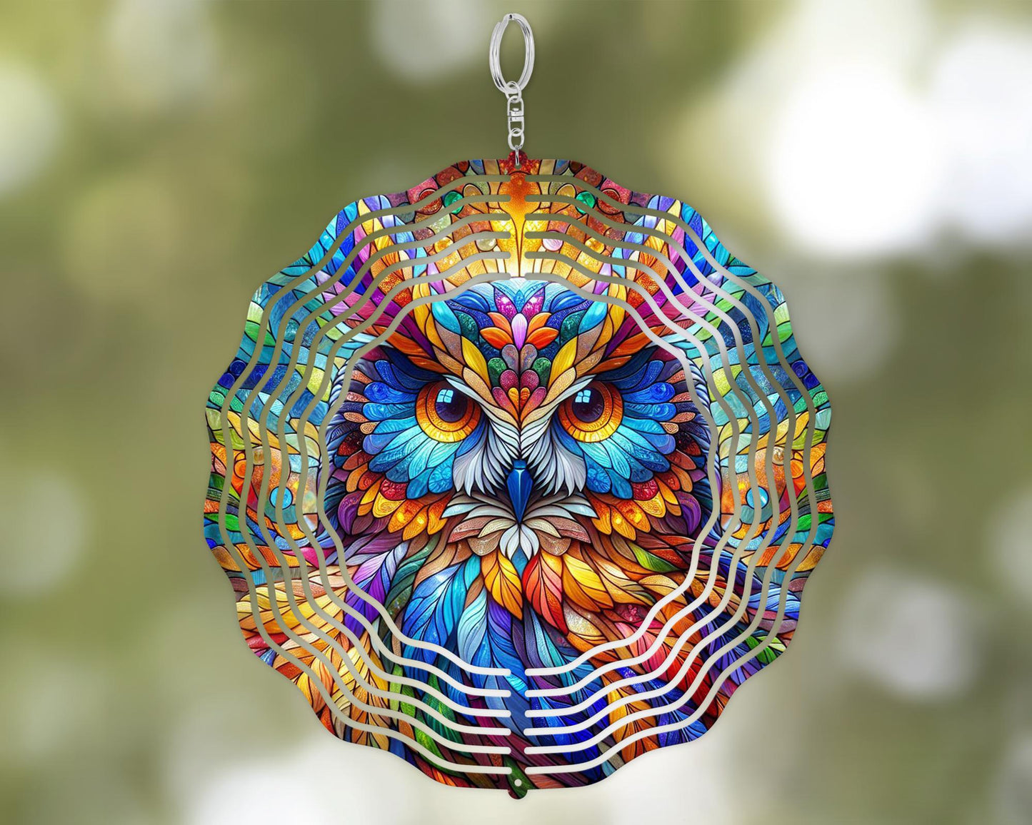 Owl Head Wind Spinner - UV-Protected Hanging Sculpture for Bird Lovers and Nature Enthusiasts