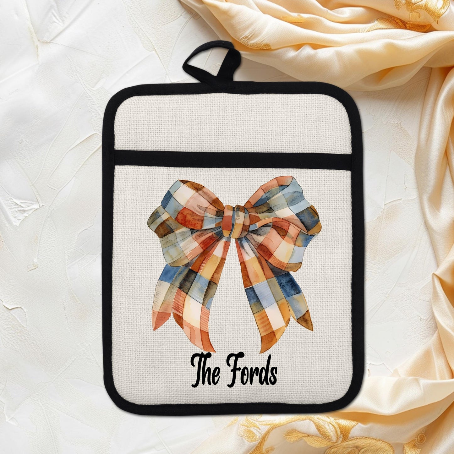Personalized Fall Gingham Pot Holder - Unique Hostess Gift for Thanksgiving Autumn Kitchen Decor