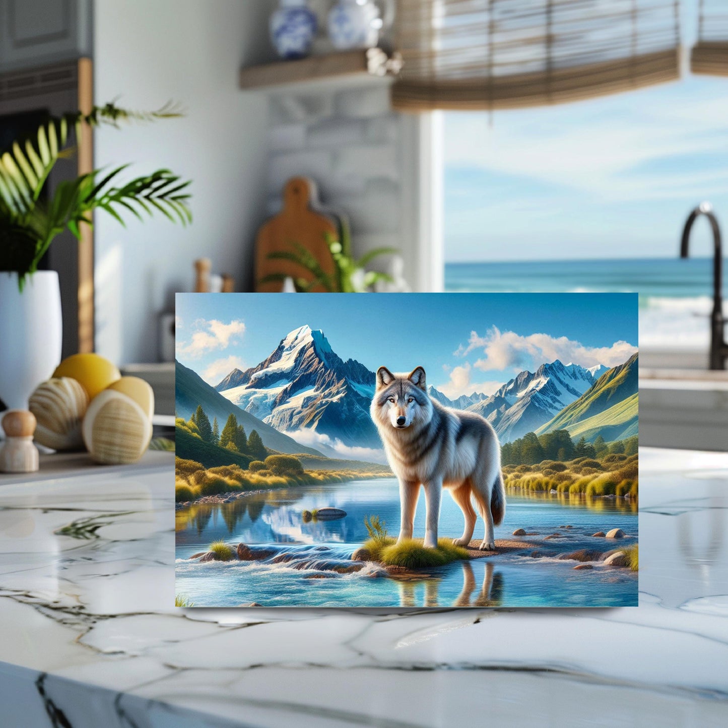 Wolf Art Cutting Board with Snow Capped Mountains Perfect Gift for Nature Lovers