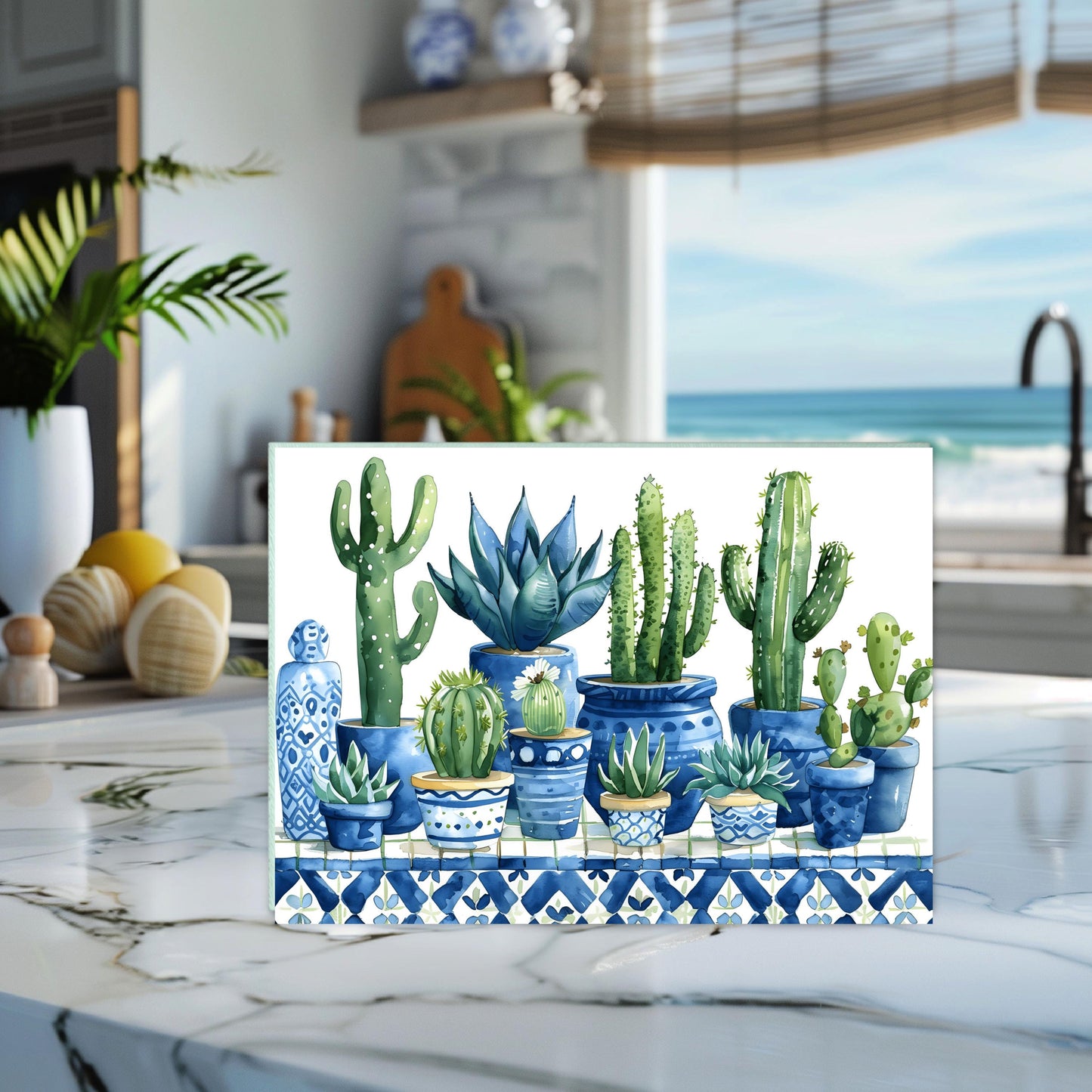 Cactus Glass Cutting Board - 11x15 Tempered Kitchen Art Vibrant Botanical Counter Decor