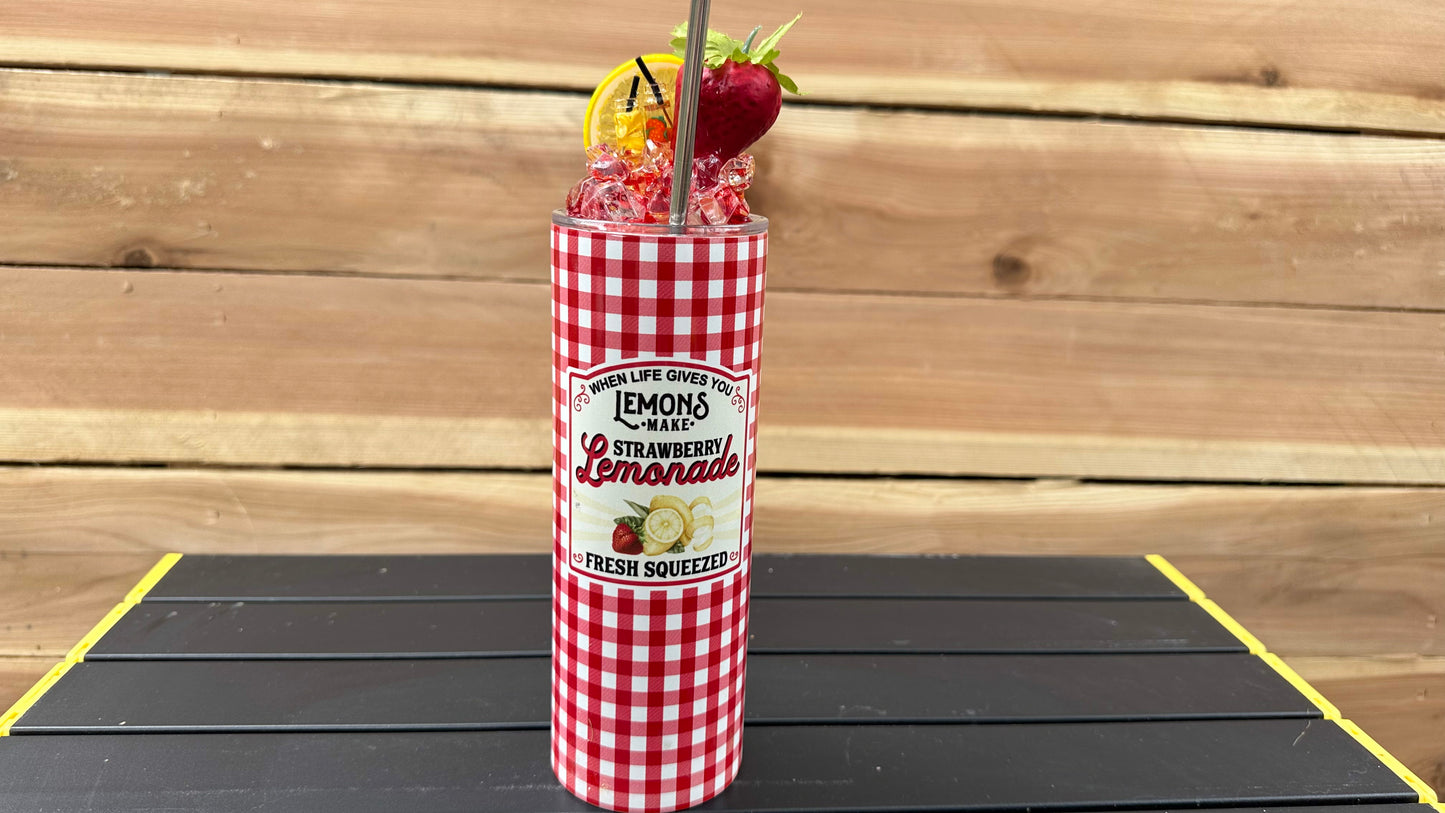 Strawberry Lemonade Tumbler with Topper - Unique Christmas Gift for Sisters and Her