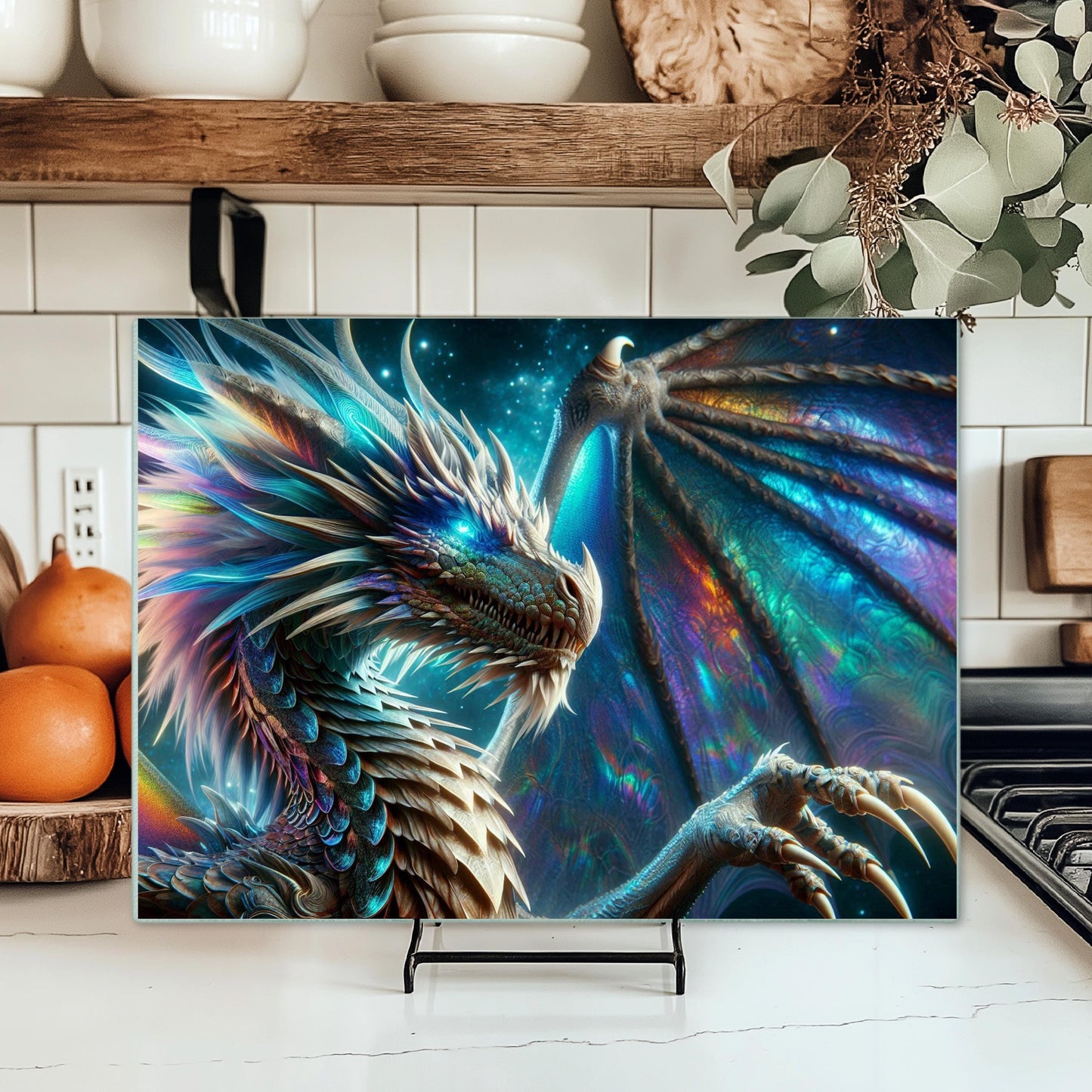 Dragon Tempered Glass Cutting Board Stunning Kitchen Art Featuring Majestic Dragon Design