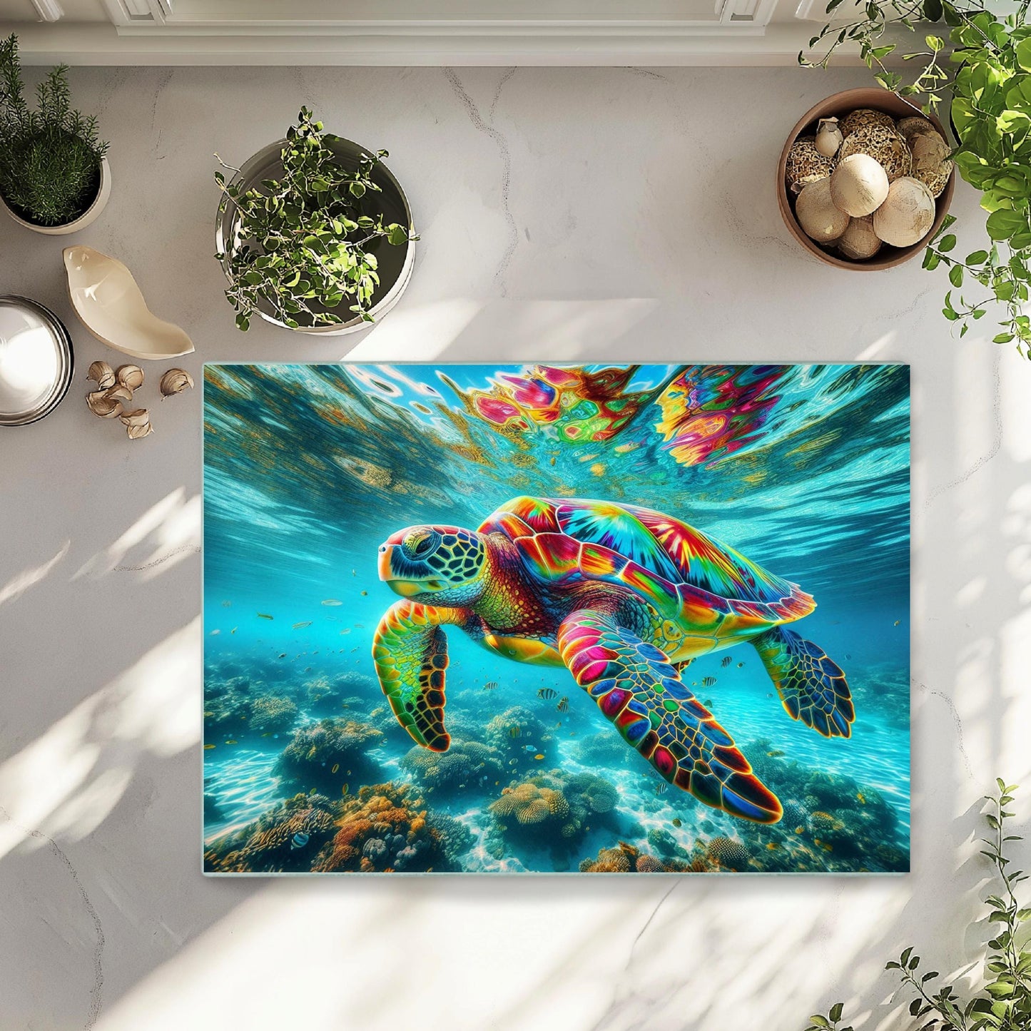 Rainbow Sea Turtle Cutting Board Unique Ocean-Themed Kitchen Decor Gift for Sea Turtle Lovers