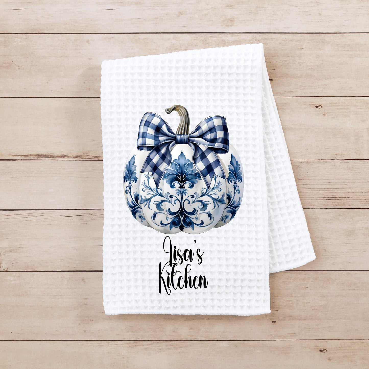Personalized Chinoiserie Pumpkin Waffle Towel - Unique Hostess Gift