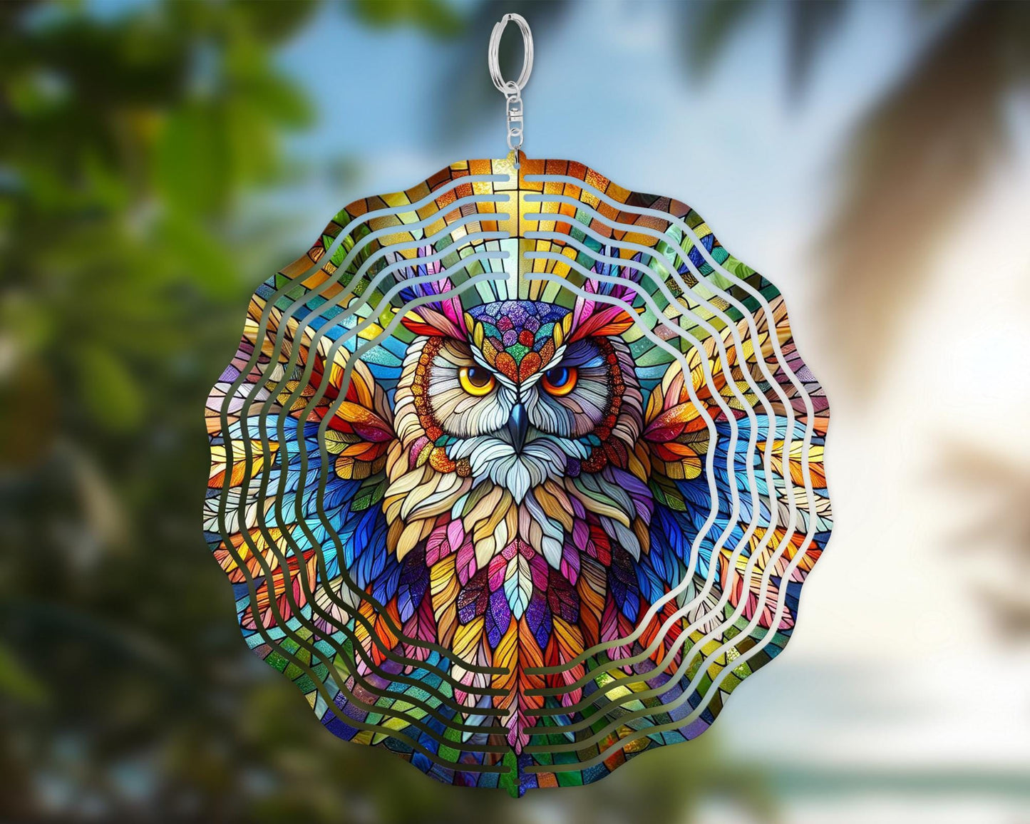 Vibrant Owl Wind Spinner - Nature-Inspired Decor for Bird Watchers and Owl Lovers