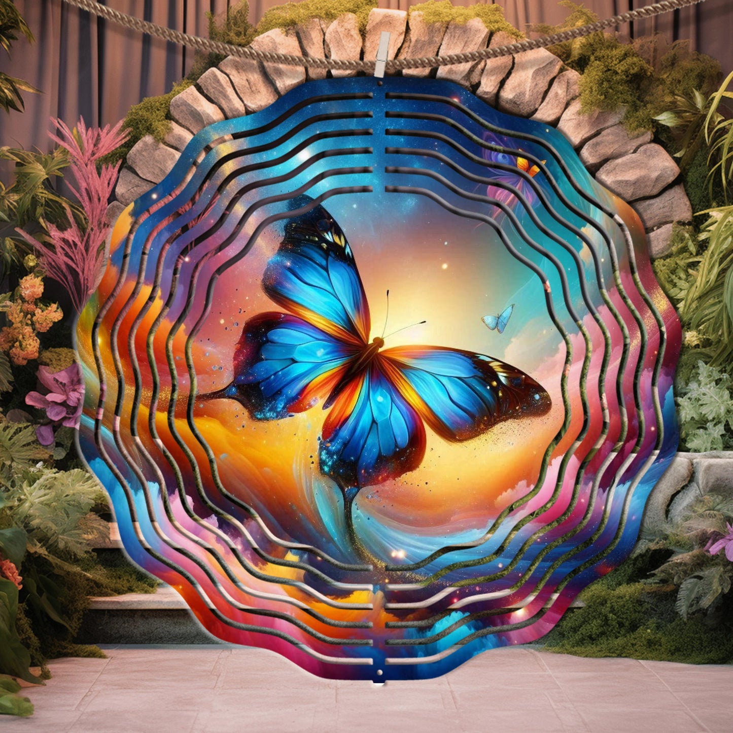 Butterfly Wind Spinner Whimsical Metal Yard Art Sunlight Catcher for Outdoor Decor