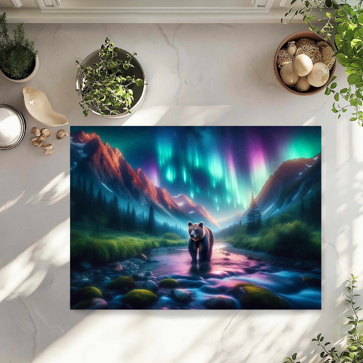 Tempered Glass Cutting Board with Northern Lights Design Perfect Gift for Bear Lovers Hostess Housewarming Ideal Kitchen Decor for Moms