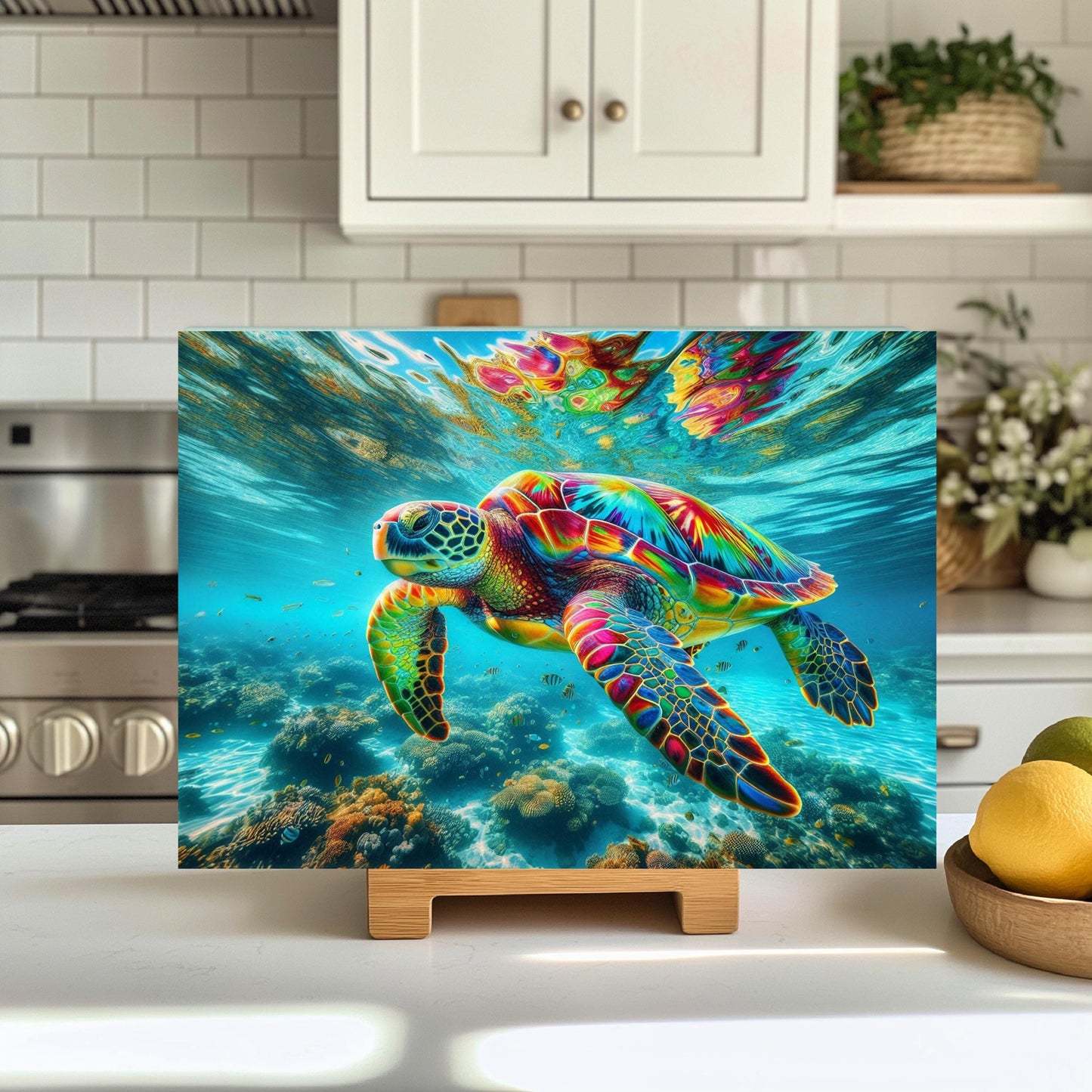 Rainbow Sea Turtle Cutting Board Unique Ocean-Themed Kitchen Decor Gift for Sea Turtle Lovers