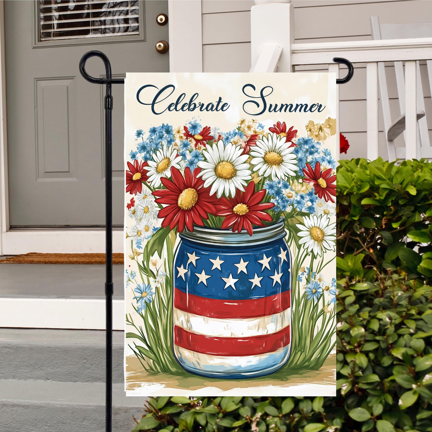 Patriotic Mason Jar Garden Flag, Celebrate Summer Design,