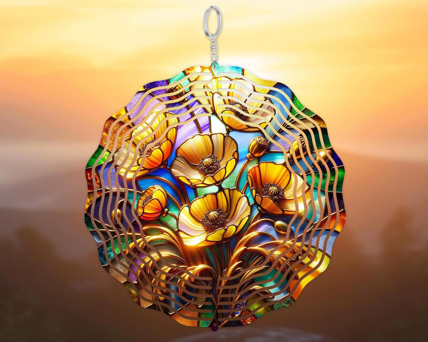 Golden Poppy Wind Sculpture - Nature-Inspired Home Décor Gift for California Enthusiasts