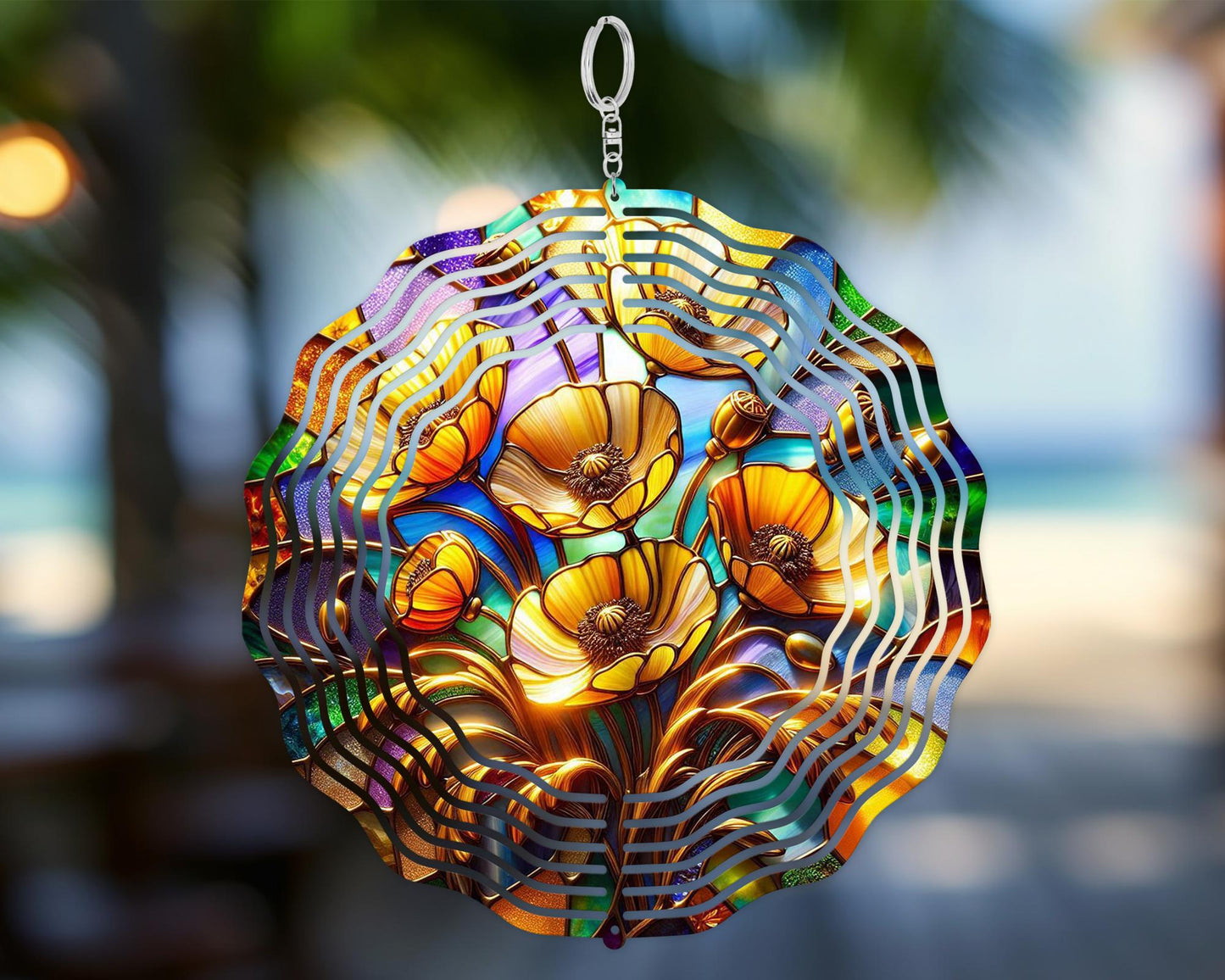 Golden Poppy Wind Sculpture - Nature-Inspired Home Décor Gift for California Enthusiasts