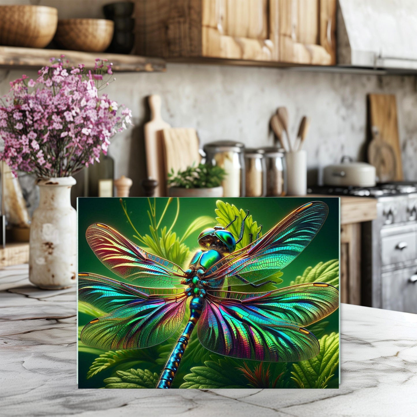 Dragonfly Tempered Glass Cutting Board - Unique Kitchen Decor for Nature Lovers