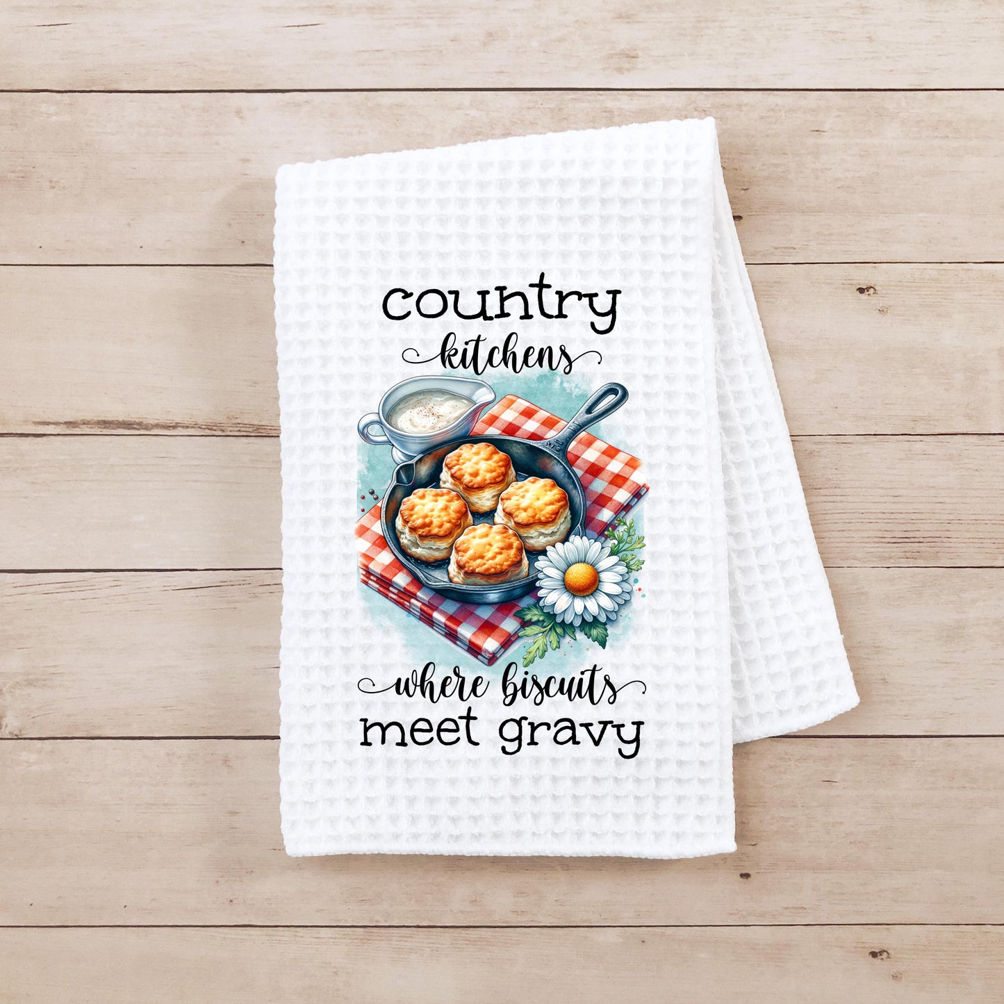 Country Kitchen Waffle Weave Towel - Rustic Farmhouse Charm for Mom Perfect Hostess Gift with Biscuit Theme