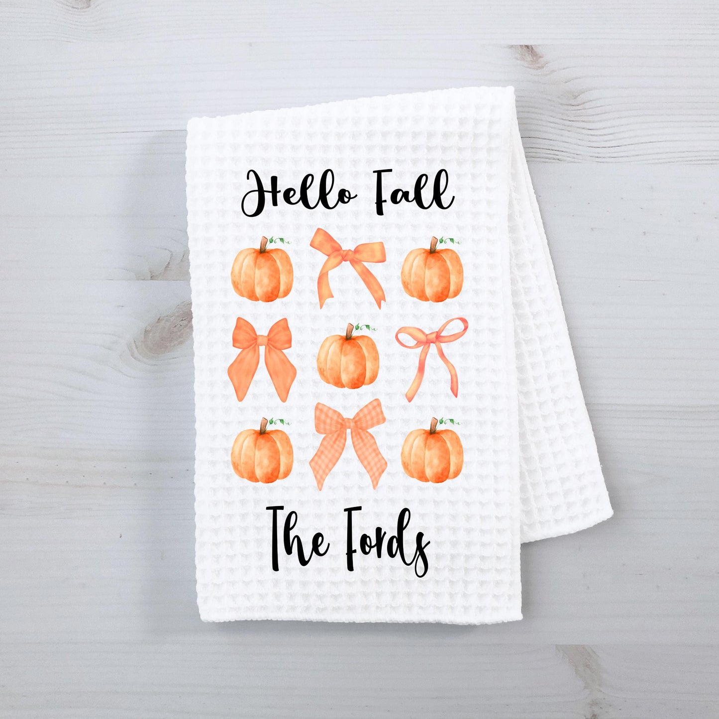 Personalized Autumn Waffle Weave Towel - Unique Fall Kitchen Decor Hostess Gift