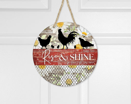 Rise  Shine Chickens Door Wreath  Perfect Housewarming Gift  Christian Blessing for New Homes