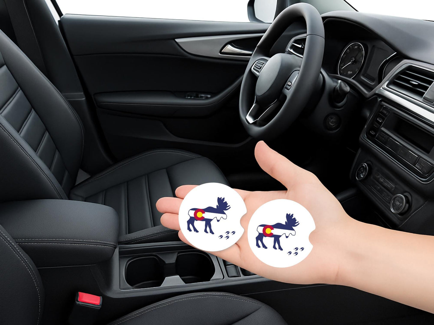 Sandstone Car Coasters with Colorado Moose Theme, Unique Gifts for New Driver