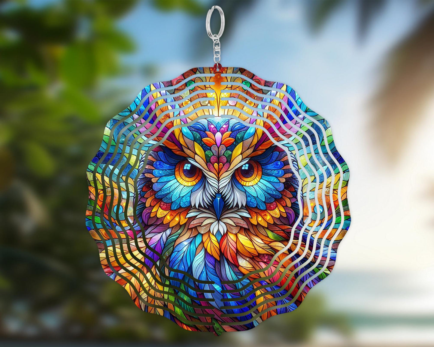 Owl Head Wind Spinner - UV-Protected Hanging Sculpture for Bird Lovers and Nature Enthusiasts