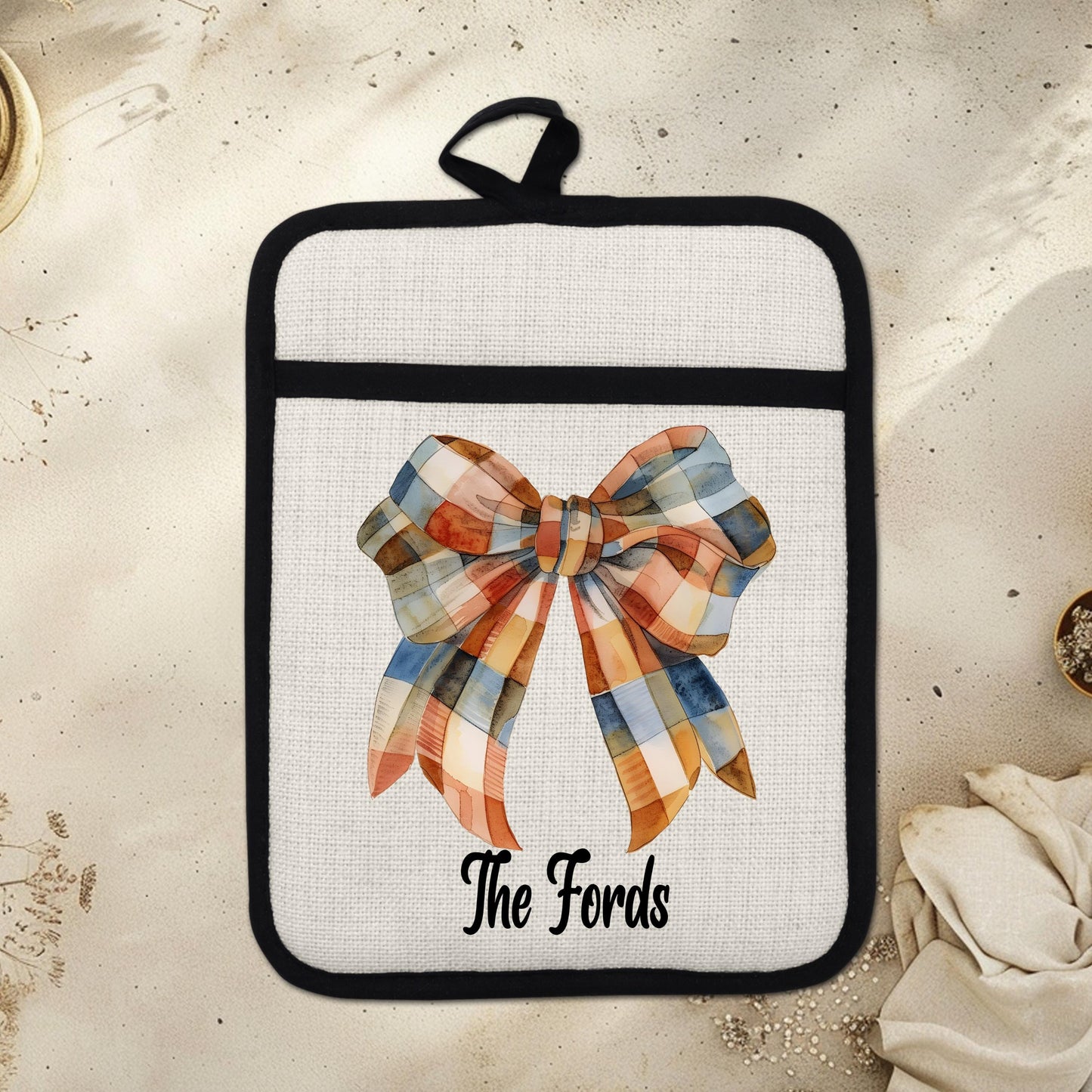 Personalized Fall Gingham Pot Holder - Unique Hostess Gift for Thanksgiving Autumn Kitchen Decor