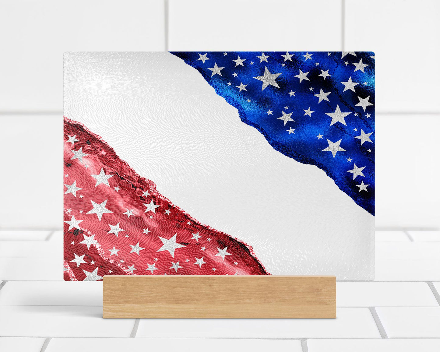 Patriotic Red White Blue Agate Glass Cutting Board for Kitchen Decor