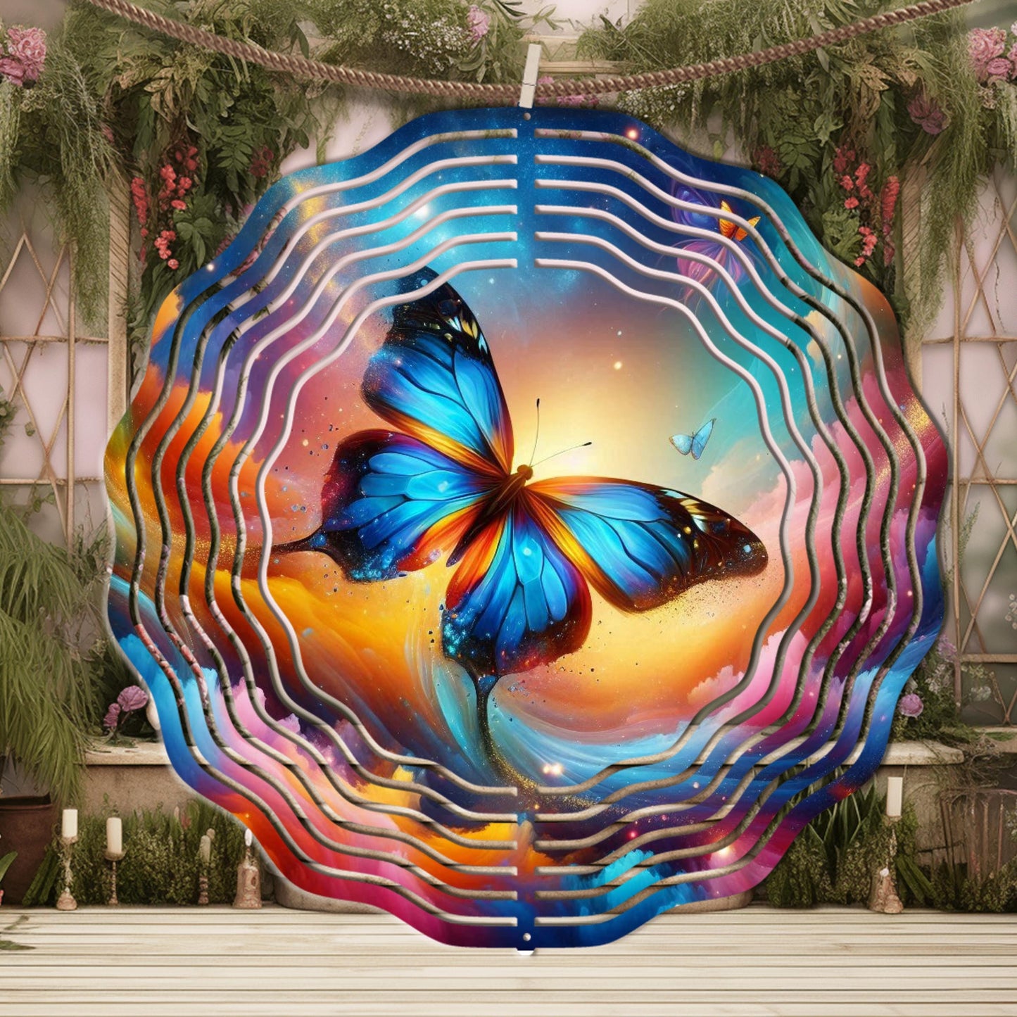 Butterfly Wind Spinner Whimsical Metal Yard Art Sunlight Catcher for Outdoor Decor